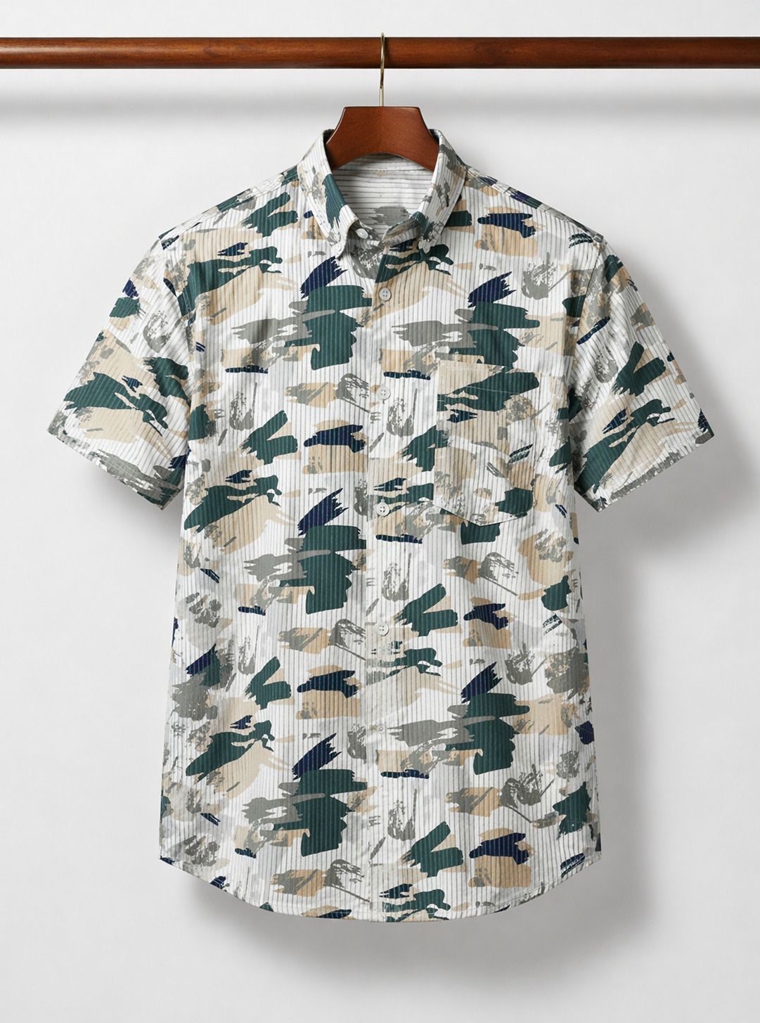 HENSHIKA Men Printed Casual Shirt Combo - Brown & Green (Airforce Print) - Back View