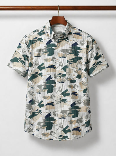 HENSHIKA Men Printed Casual Shirt Combo - Brown & Green (Airforce Print) - Back View