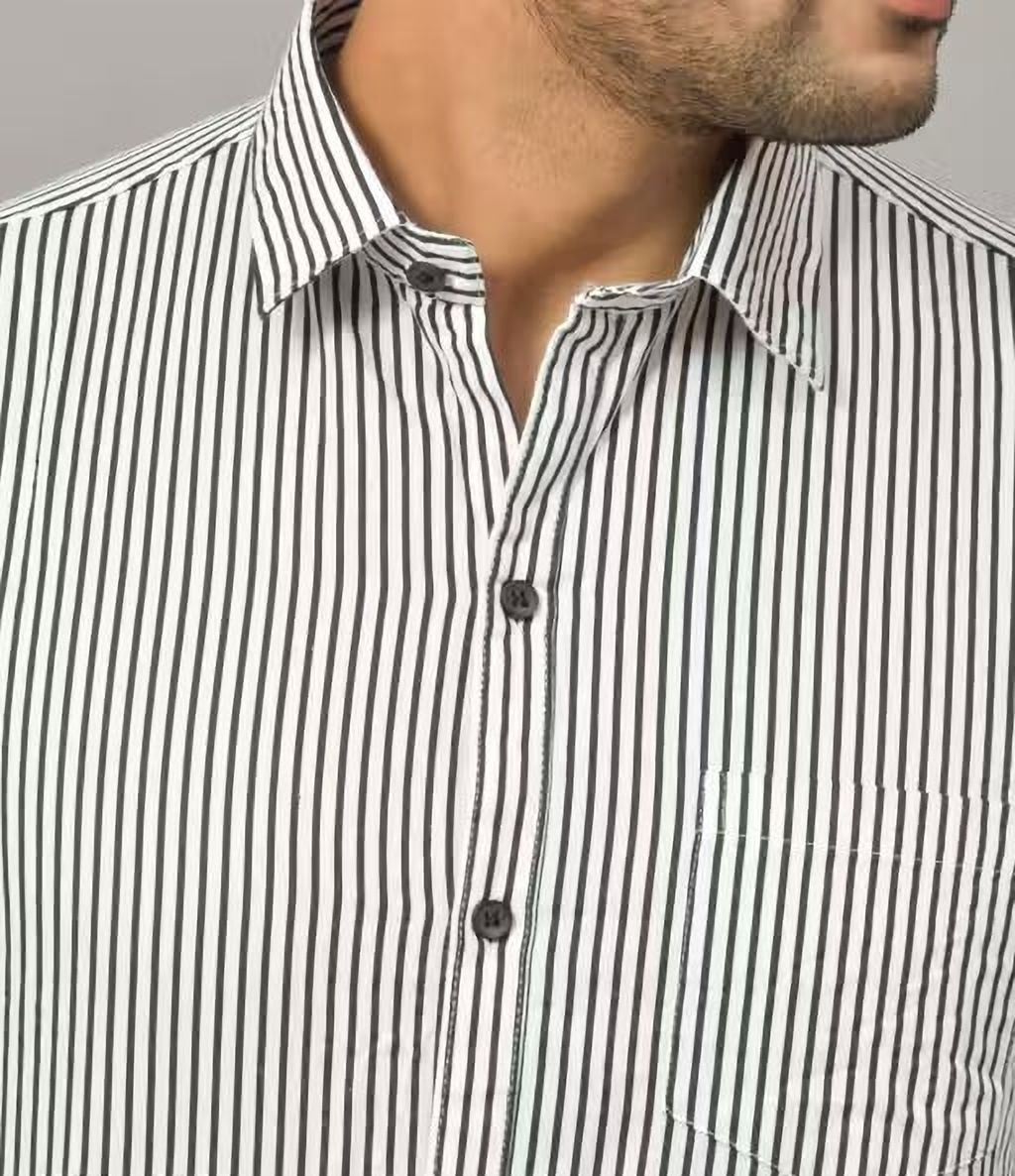Henshika Men Striped Casual Full Sleeve Shirt – Small Line – Black::White - View 4