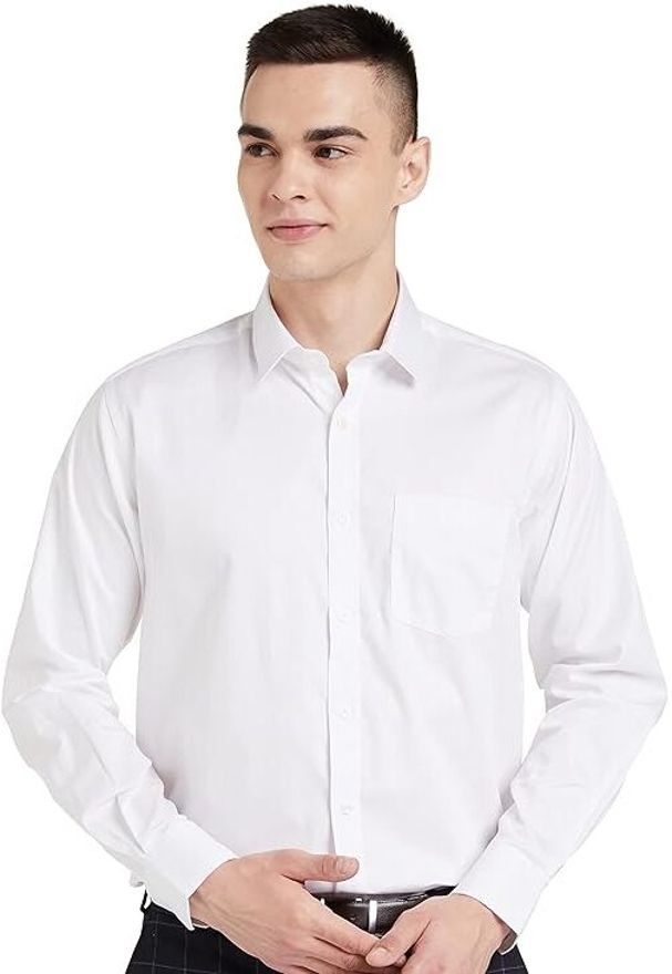 Henshika Men Solid Formal Full Sleeve Shirt – White - Front View