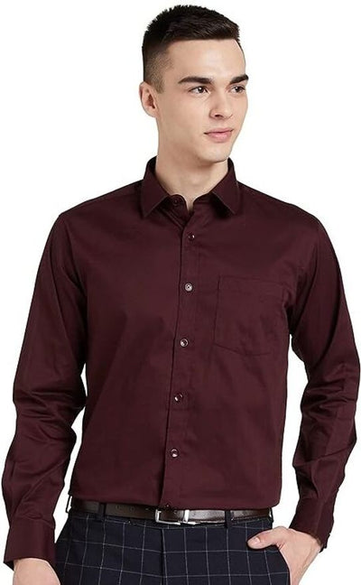 Henshika Men Solid Formal Full Sleeve Shirt – Maroon - Front View