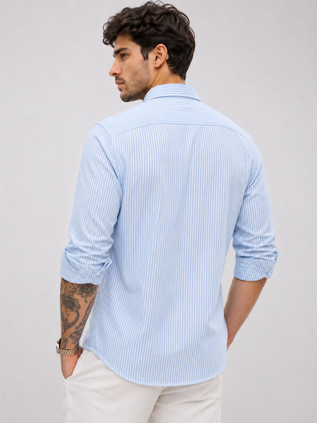 HENSHIKA Blue Striped Shirt - Back View