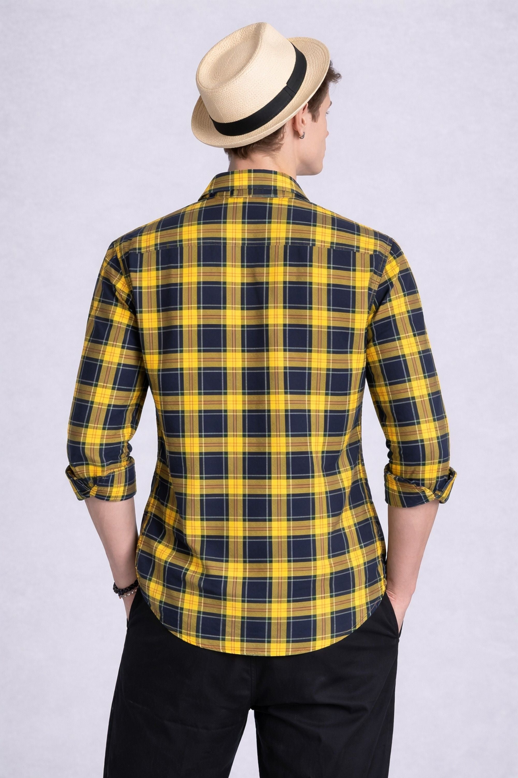 Henshika Men Printed Striped Casual Full Sleeve Shirt – Raja – Yellow&Blue - View 2