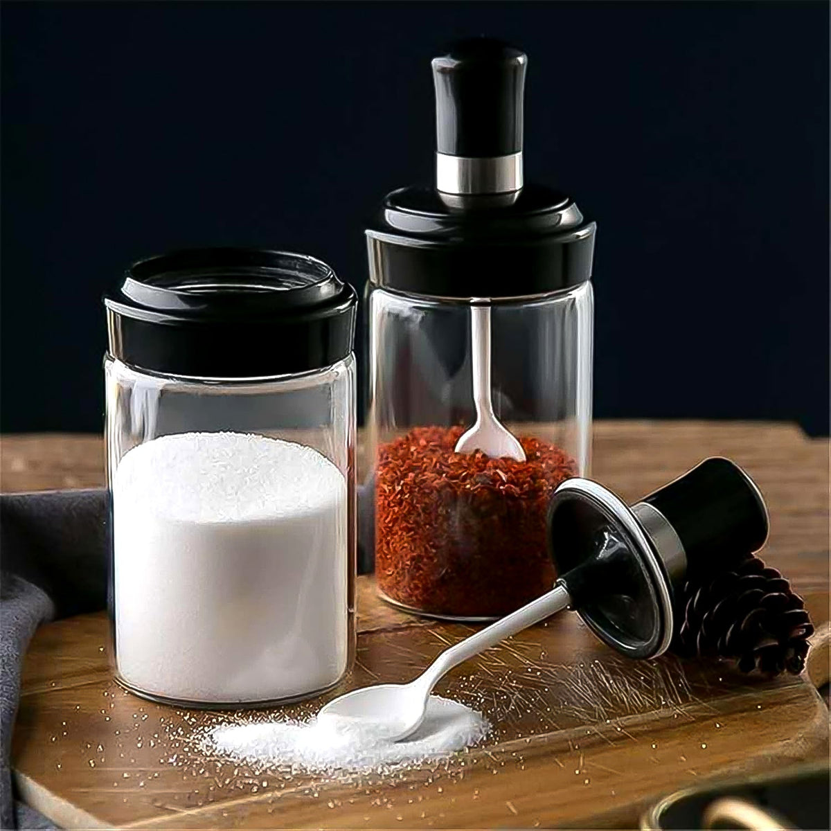 Transparent Glass Storage Jar With Built-in Spoon Approx 250ml HP DD