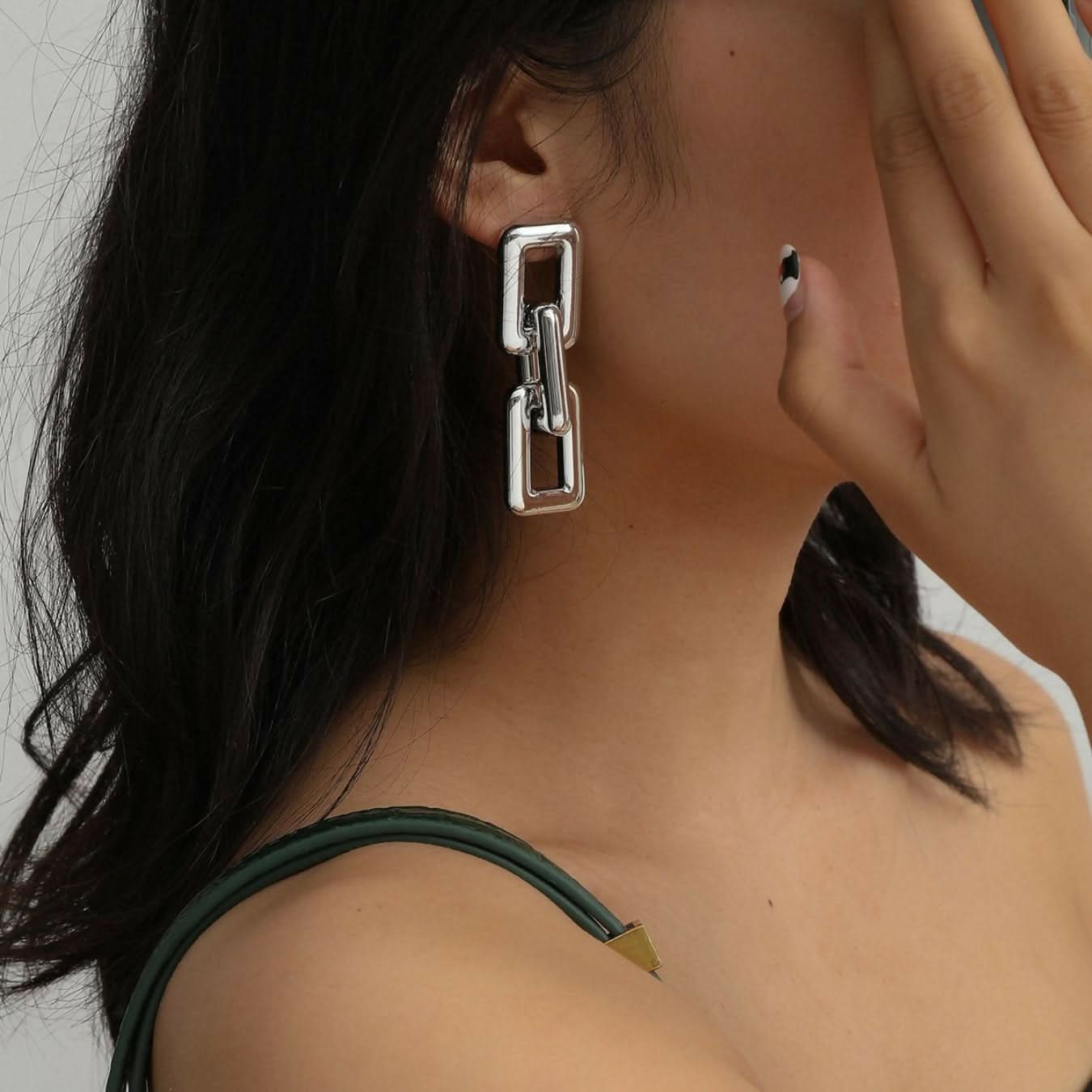Contemporary Geometric Link Earrings Set of 2 Trendy Statement Jewelry pinapes