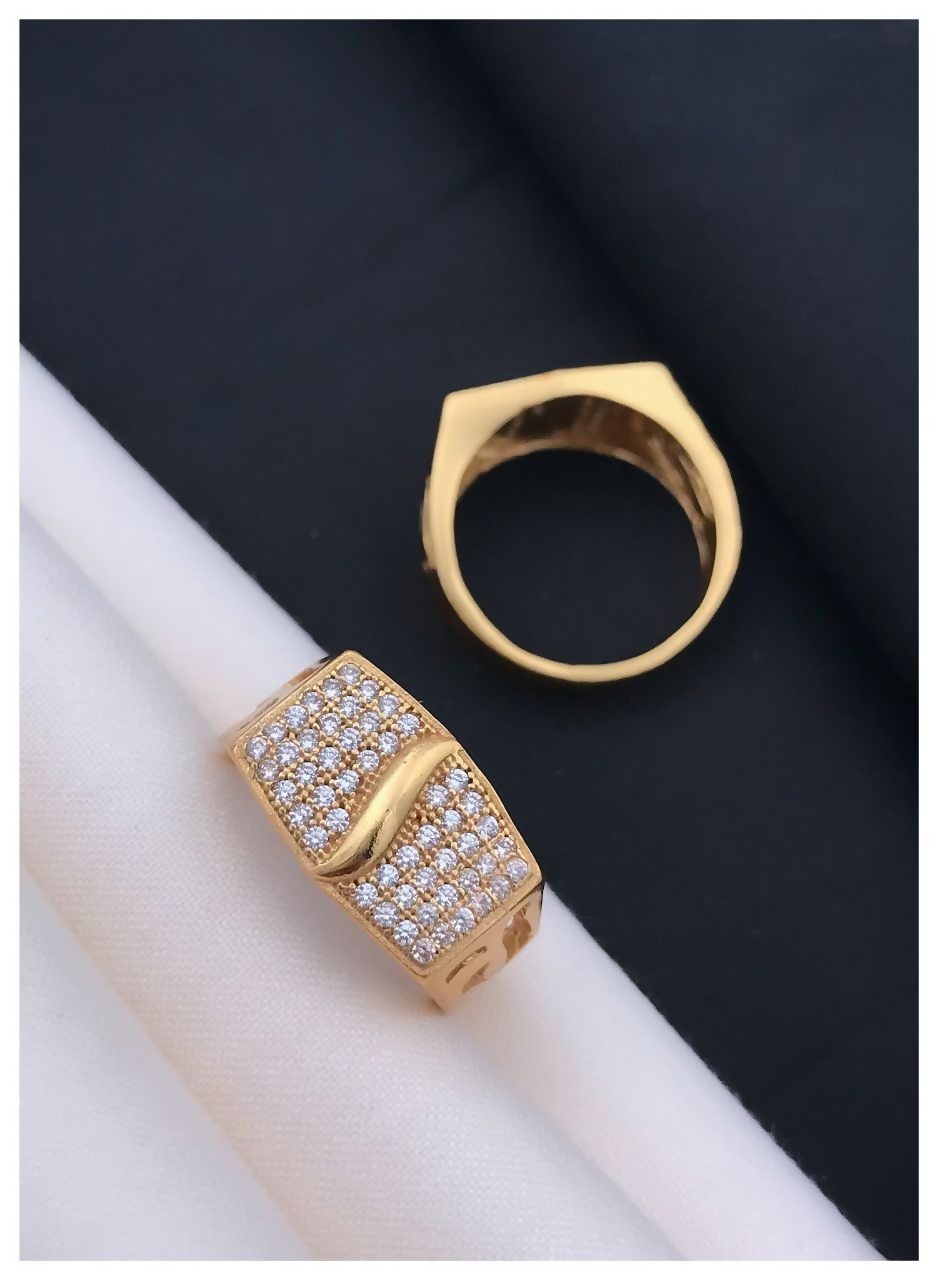 Men’s Gold Plated Cubic Zirconia Studded Designer Ring for Ethnic Party Wear MAITRY ENTERPRISE