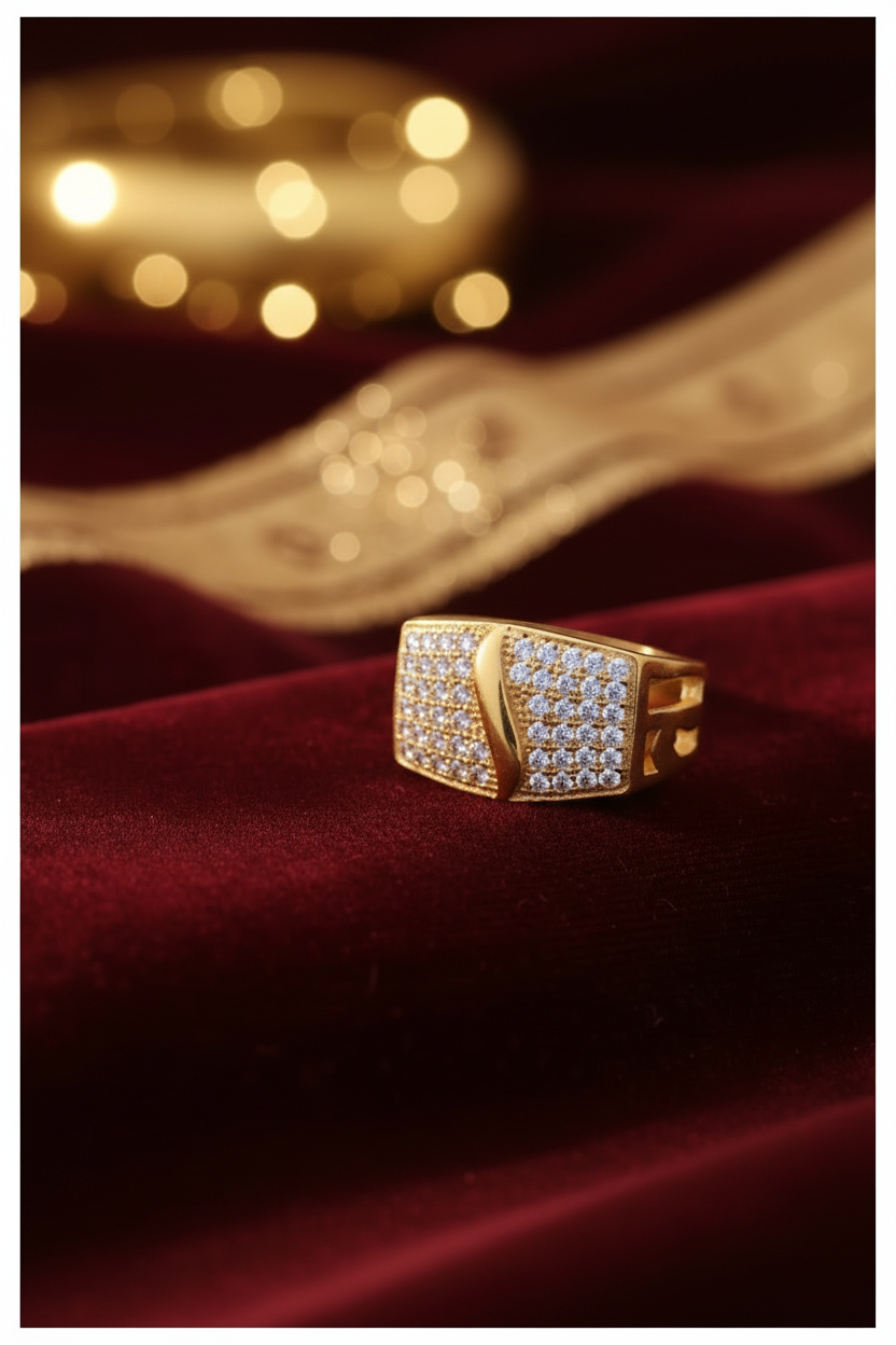 Men’s Gold Plated Cubic Zirconia Studded Designer Ring for Ethnic Party Wear MAITRY ENTERPRISE