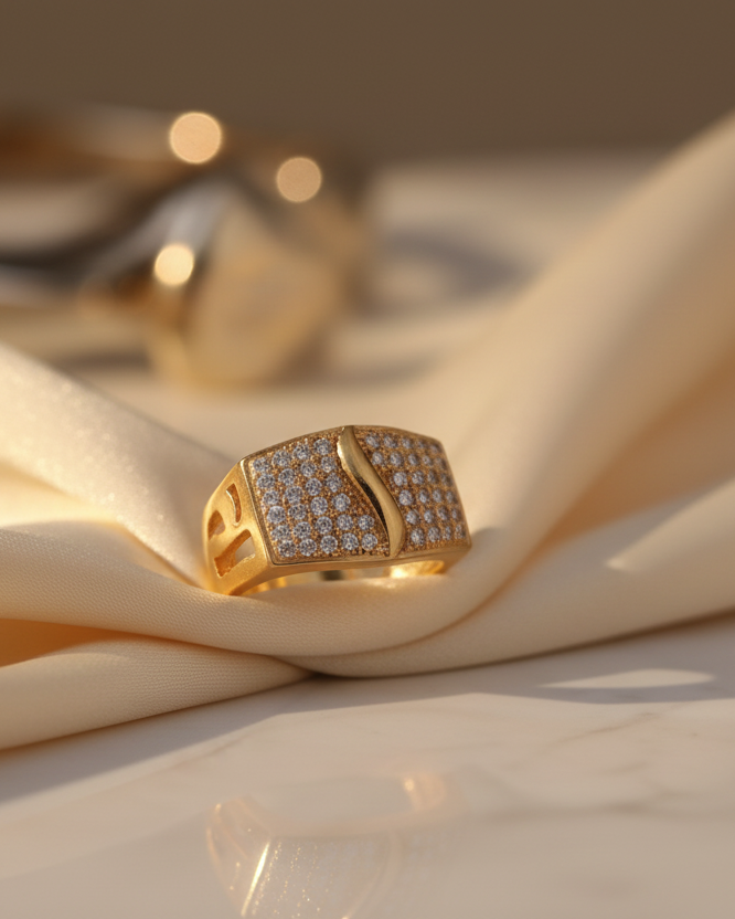 Men’s Gold Plated Cubic Zirconia Studded Designer Ring for Ethnic Party Wear MAITRY ENTERPRISE