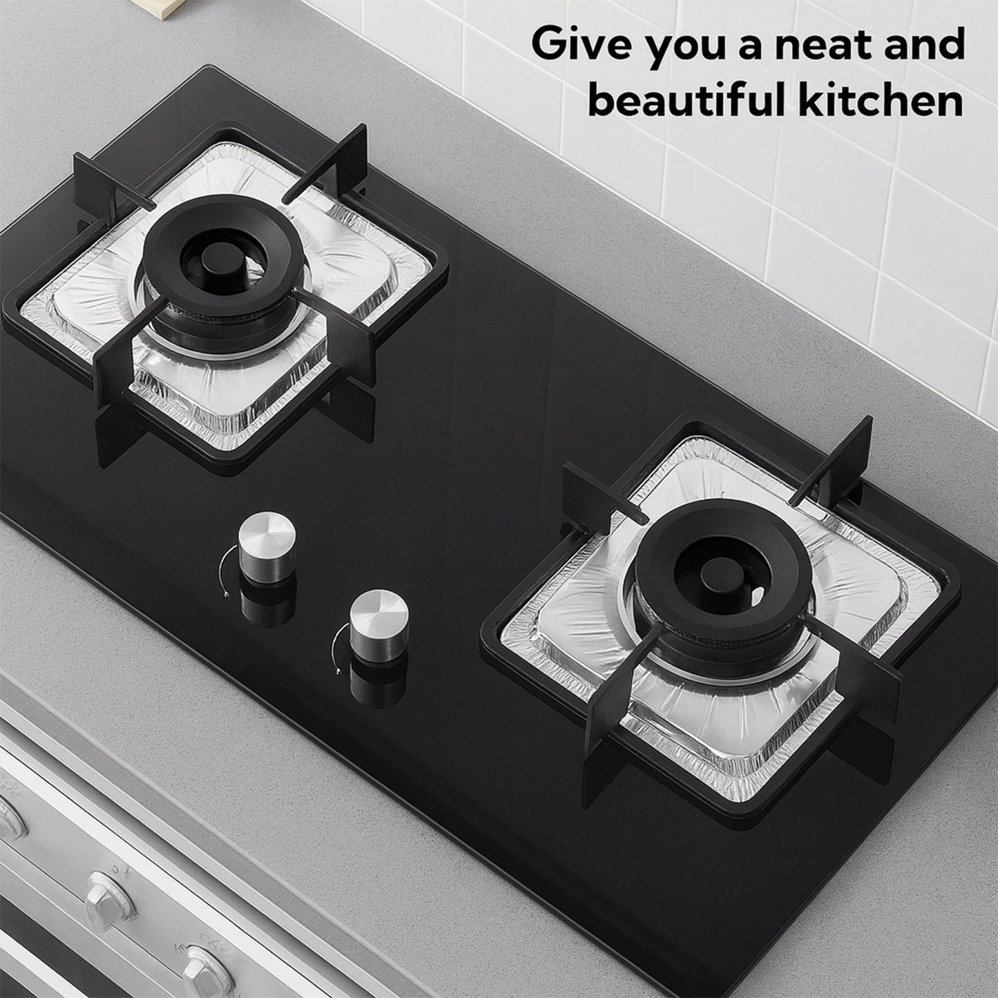 Aluminum Gas Stove Burner Protector Covers  Reusable Non-Stick Foil Gas Range Protectors  (10 Pc  23x23 Cm)