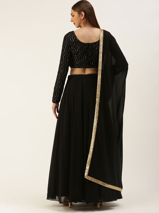Bollywood Vogue Ready To Wear Black Embroidered Sequins Lehenga