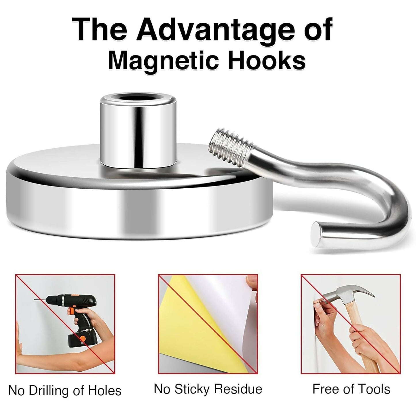 Heavy Duty Stainless Steel Magnetic Hook – Strong Neodymium Hanging Hook Pack of 4