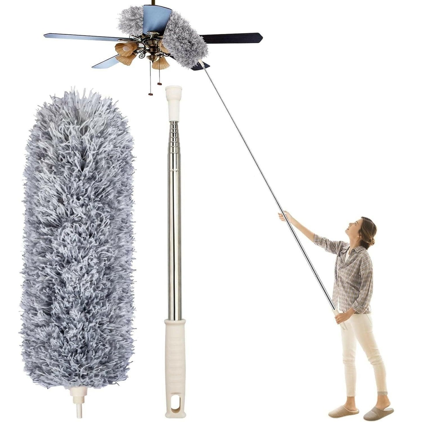 Microfiber Feather Duster Bendable & Extendable Fan Cleaning with Telescoping Extension Pole - HalfPe