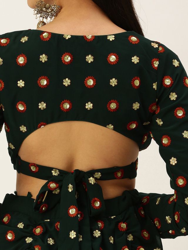 Bollywood Vogue Ready To Wear Green Embroidered Georgette Lehenga Set