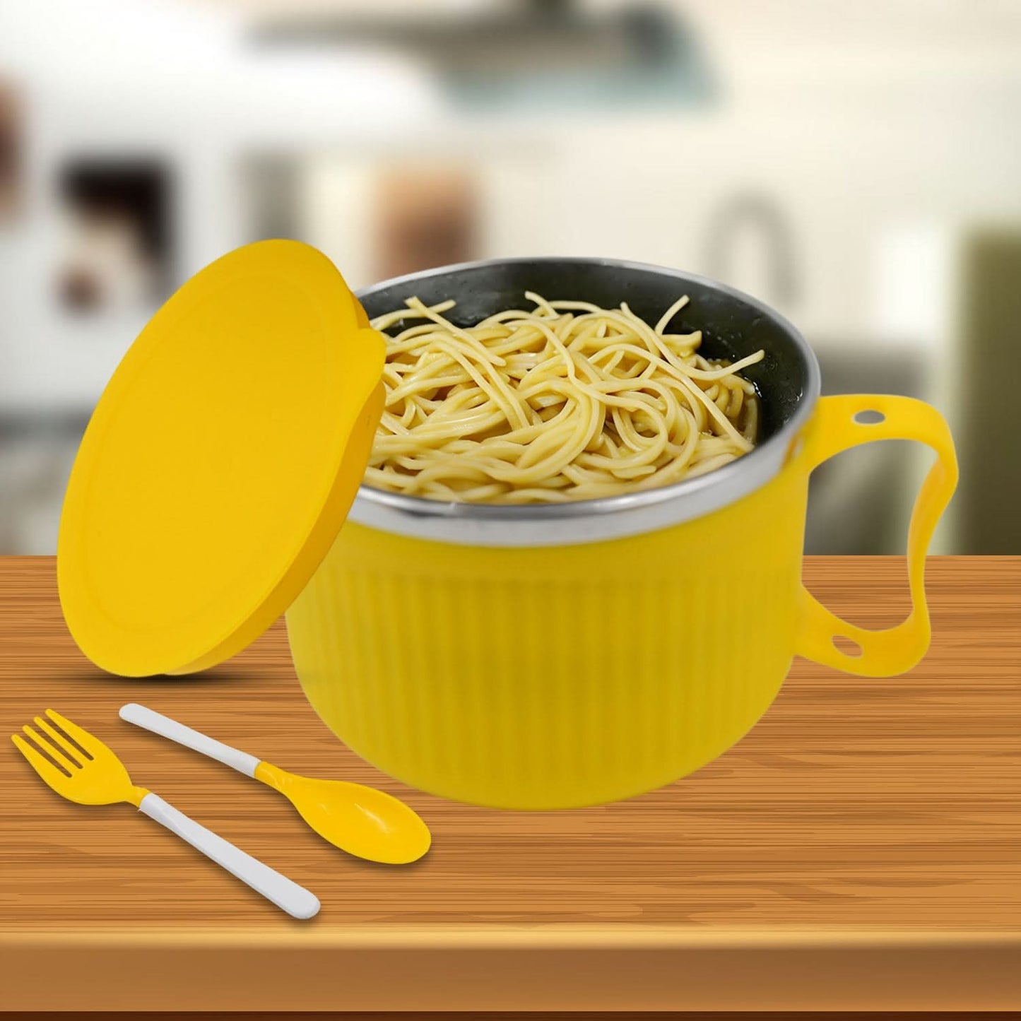 Microwave-Safe Maggi Bowl with Handle and Lid – Ideal for Instant Noodles, Soups, and Snacks (Random Colour)