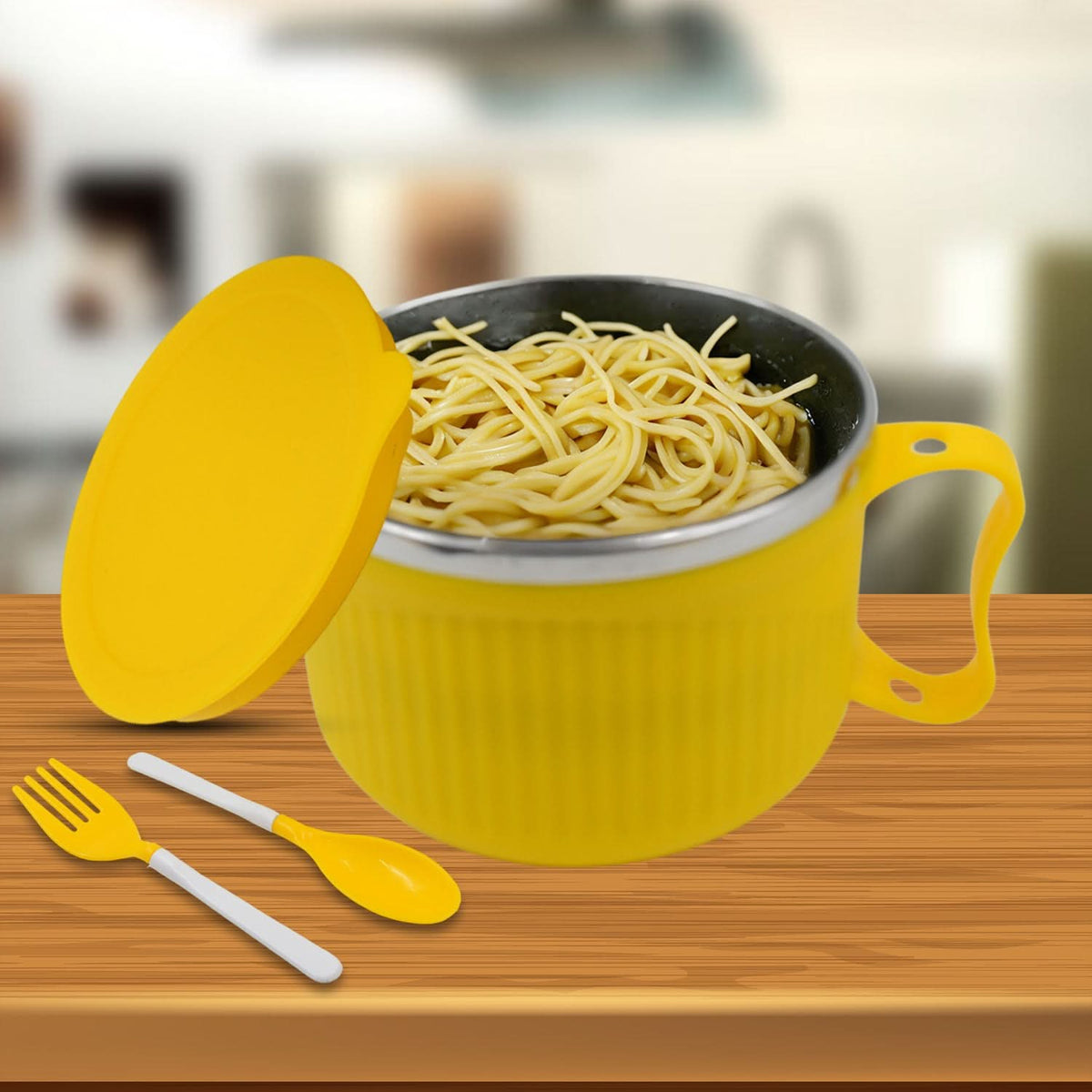 Microwave-Safe Maggi Bowl with Handle and Lid – Ideal for Instant Noodles, Soups, and Snacks (Random Colour) HP DD