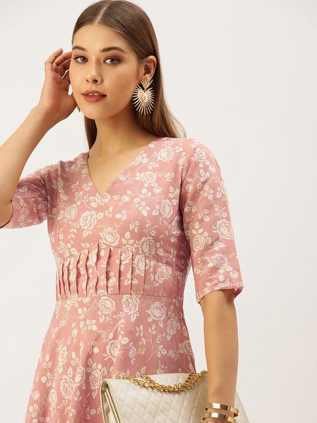 Bollywood Vogue Ready To Wear Mauve Modal Silk Fit And Flare Dress