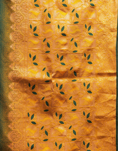 AXONIT Royal Emerald Premium Soft Silk Saree with Intricate Golden Zari Weaving and Rich Mustard-Gold Pallu