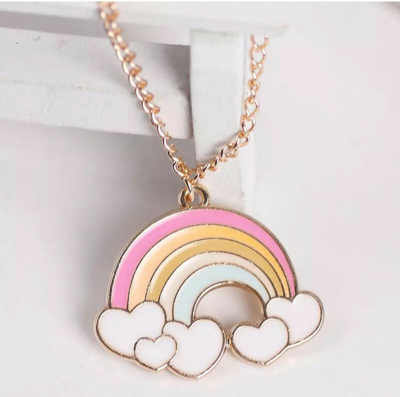 Set of 2 Cute Husky & Rainbow Pendant Necklaces – Gold-Plated Adorable Jewelry