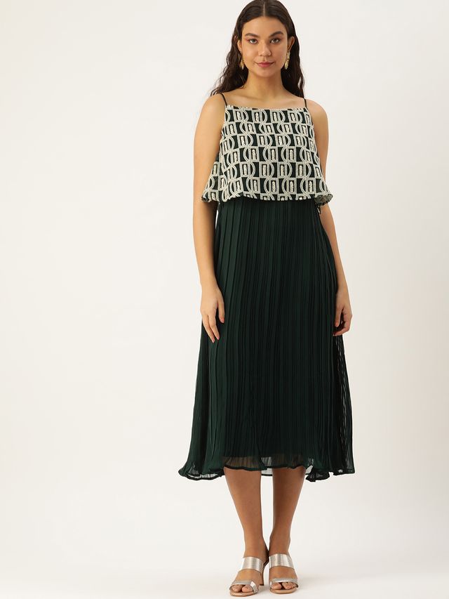 Bollywood Vogue Ready To Wear Dark Green Embroidered Georgette Dress