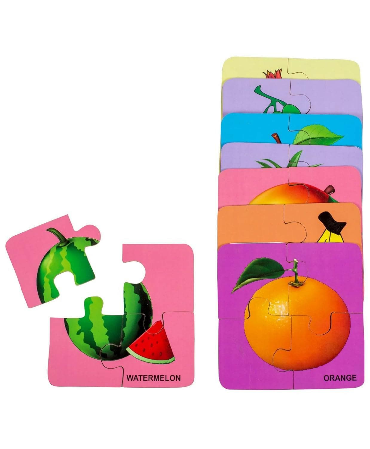 AVMART Wooden Educational Multi-Color Set of 8 Fruits Jigsaw Puzzle Cards For Kids - HalfPe