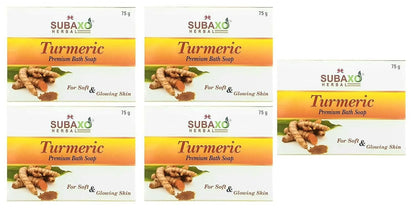 SUBAXO Turmeric Bath Glycerine For Soft & Clear Skin Soap Pack (5x75g,Pack Of 5) - HalfPe