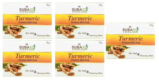 SUBAXO Turmeric Bath Glycerine For Soft & Clear Skin Soap Pack (5x75g,Pack Of 5) - HalfPe