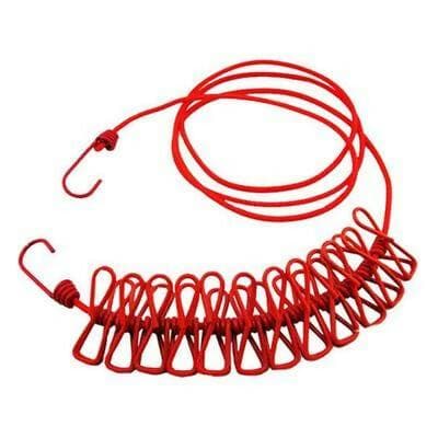 Stretchable Cloth Drying Rope with 12 Clips (9 Feet, Red) - HalfPe