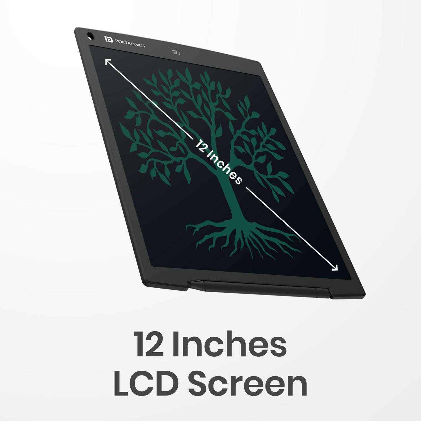 Portronics Ruffpad 12-Inch LCD Writing & Drawing Tablet with Green Screen, One-Press Erase & Erase Lock Switch - Black