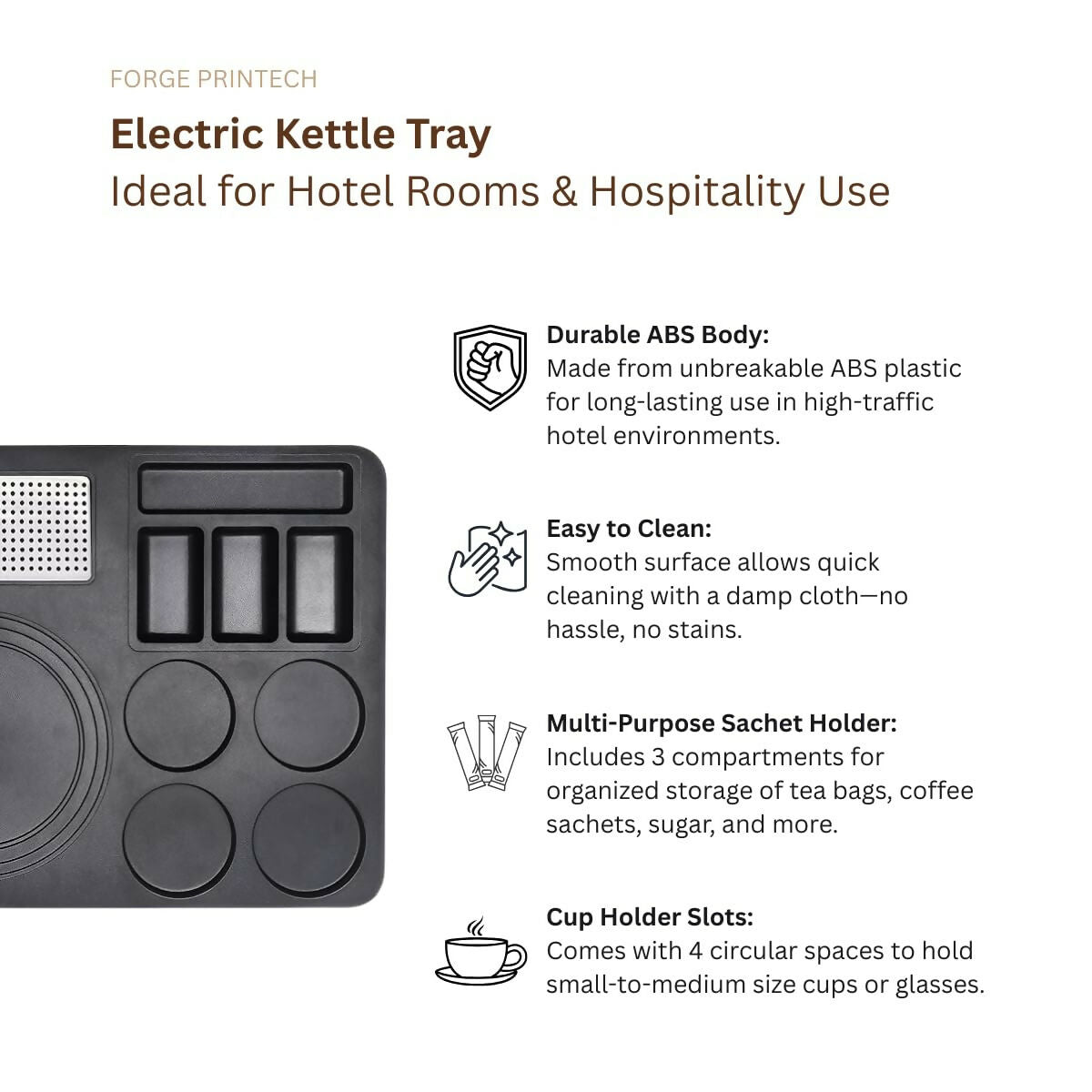Premium Hospitality ABS Plastic Kettle Tray: Serve Sophistication | Hotel Room Tea Tray | Compatible with All Electric Kettle