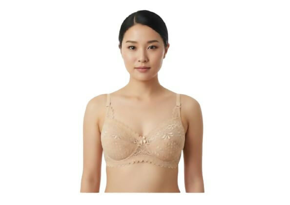 Premium Women's Lace Net Bra with Elegant Non-Padded Full Coverage Lingerie with Scalloped Trim - Pack of 2 (Multicolor)