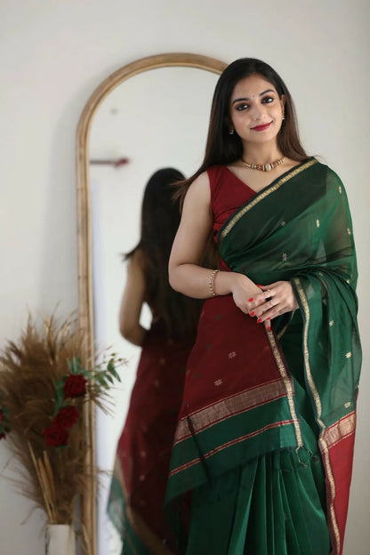 AXONIT Lightweight Cotton Saree with Zari Butti – Ideal for Daily & Festive Wear