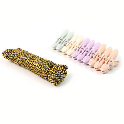 Clothes Drying Rope With Multipurpose Cloth Clips  Strong, Tangle-Resistant Laundry Line Set for Balcony (1 Set)