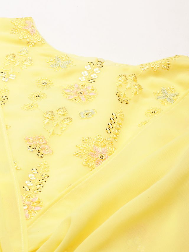 Bollywood Vogue Ready To Wear Yellow Georgette Embroidered Gown