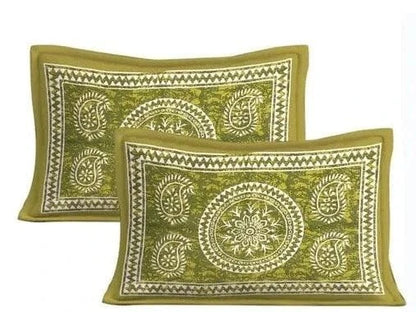 Jaipuri Traditional sanganeri cotton Double Bedsheet with 2 Pillow Covers(Green) - HalfPe