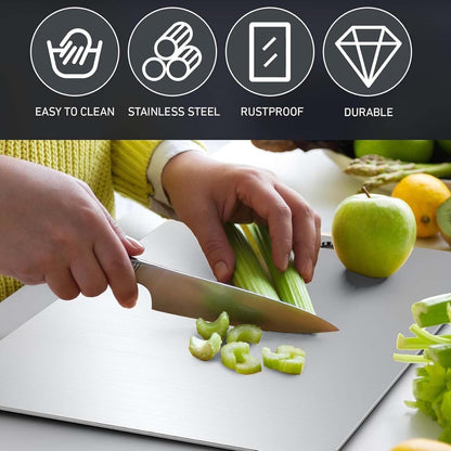 Supermom Medium Stello Stainless Steel Chopping Board – 1.5mm Thick Durable Cutting Board for Vegetables, Fruits, Meat &amp; Kitchen Use (228 x 330 mm)