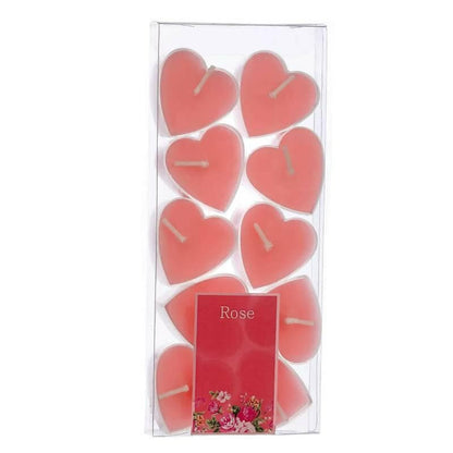 PROSPERRO LUMO by Parkash Candles Scented Heart Shaped TeaLights for Home Decor Set of 10 (Pink - Rose), SCENTED WAX Tealight - HalfPe