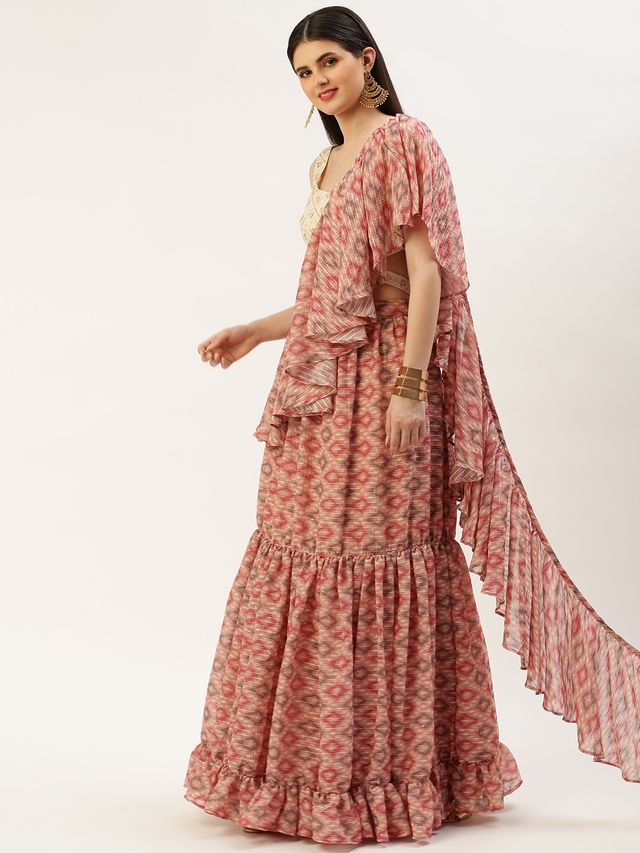 Bollywood Vogue Ready To Wear Multicolored Georgette Digital Printed Lehenga Set