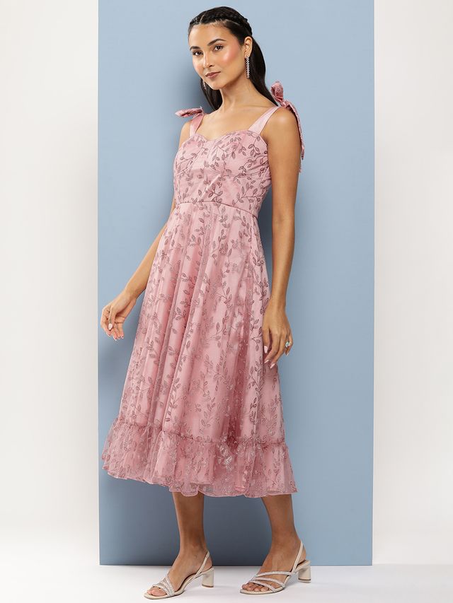 Bollywood Vogue Ready To Wear Pink Embroidered Net Corset Style Dress
