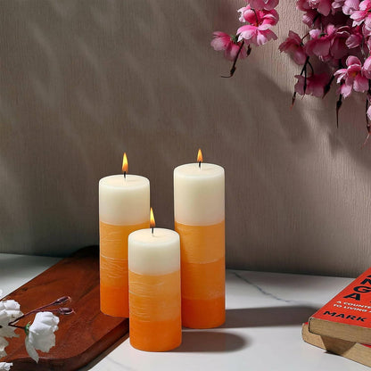 PROSPERRO LUMO by Parkash Candle Set of 3 Fragrance Pillar Candles Shade Finish (Orange - Sandalwood) - HalfPe