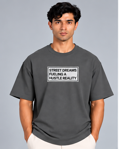 HUSTLE Men's Crew Neck Oversized Tees - Iron Grey
