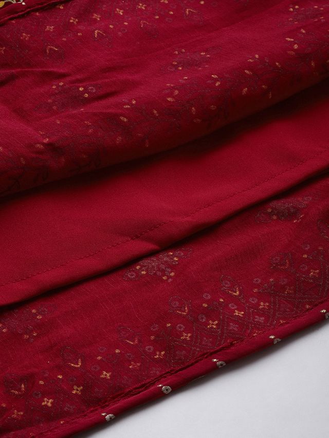 Bollywood Vogue Ready To Wear Maroon Art Silk Foil Print Jumpsuit