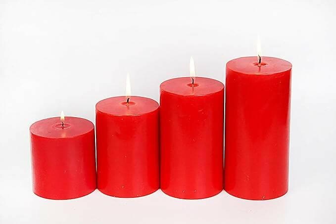 PROSPERRO LUMO by Parkash Paraffin Wax Scented Pillar Candle (Red), Set of 4 - HalfPe