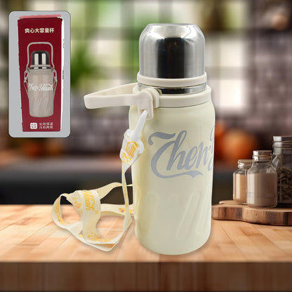 Stainless Steel Vacuum Insulated Water Bottle  Leak Proof Flask For Tea Coffee  Reusable Water Bottle With Hanging Strap  Bottle For Hot  Cold Drinks Wide Mouth Water Flask (900 Ml)