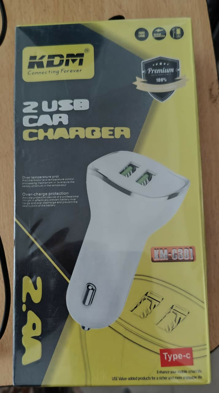 KDM with 2 USB Ports Car Charger KM-C301( MULTI COLOURS)