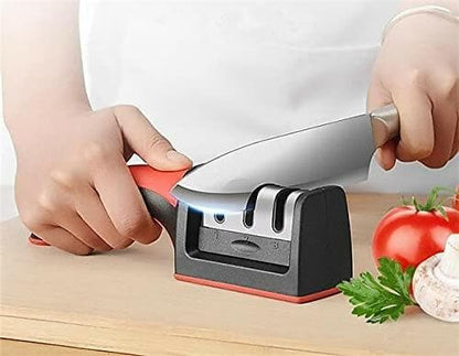 Manual Knife Sharpener 3 Stage Sharpening Tool for Ceramic Knife and Steel Knives (Black&Red) - HalfPe