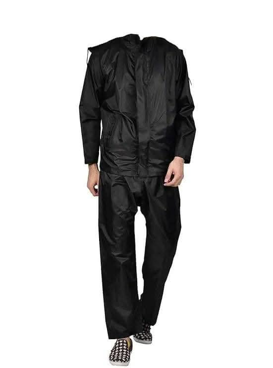 Auto Dean Premium Black Rain Coat for Men Suit Waterproof Bike Raincoat with Hood (2 Pcs,Size 28 to 34 inch waist) - HalfPe