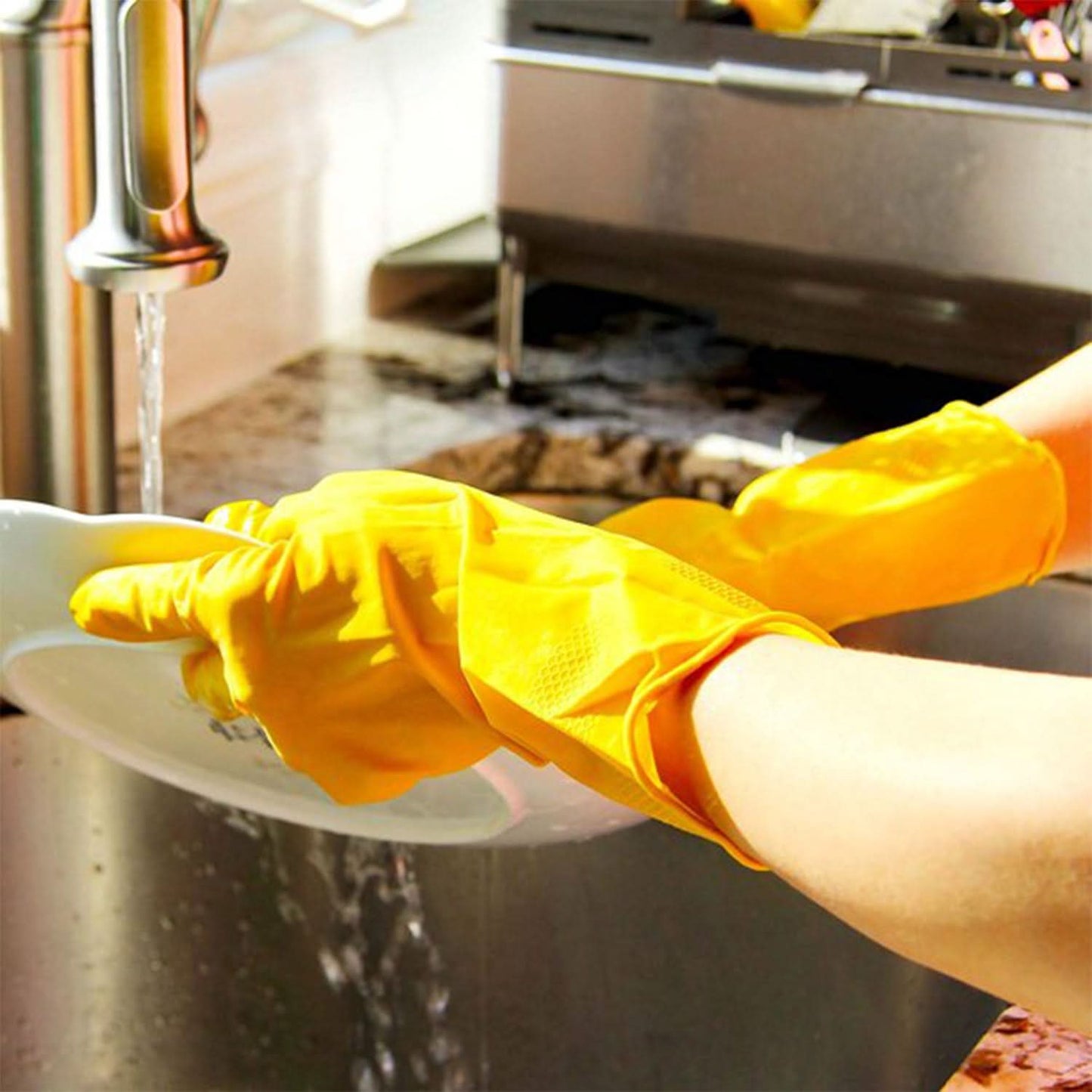 2 Pairs Medium Yellow Rubber Gloves – Multipurpose