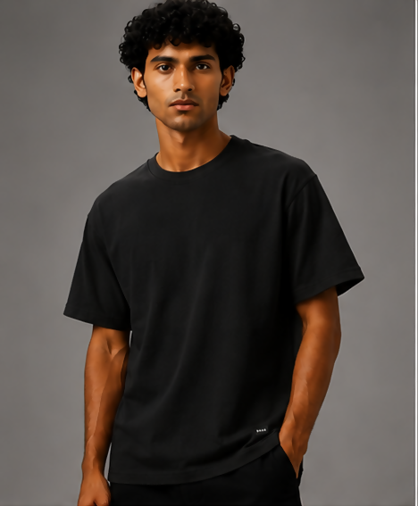 HUSTLE Men's Crew Neck Relax Fit Tees - Black