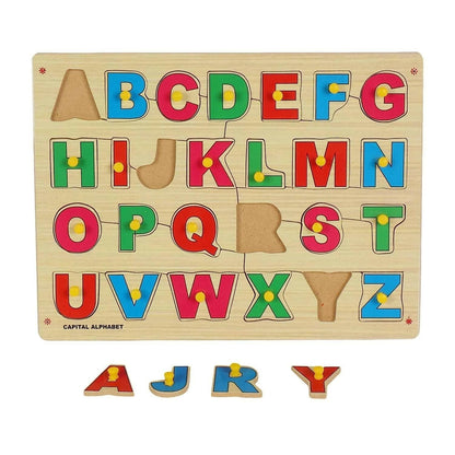 AVMART 3D Wooden Educational English Capital Alphabets Puzzle for Kids (26 Pieces) (12''x9'' Inch) - HalfPe