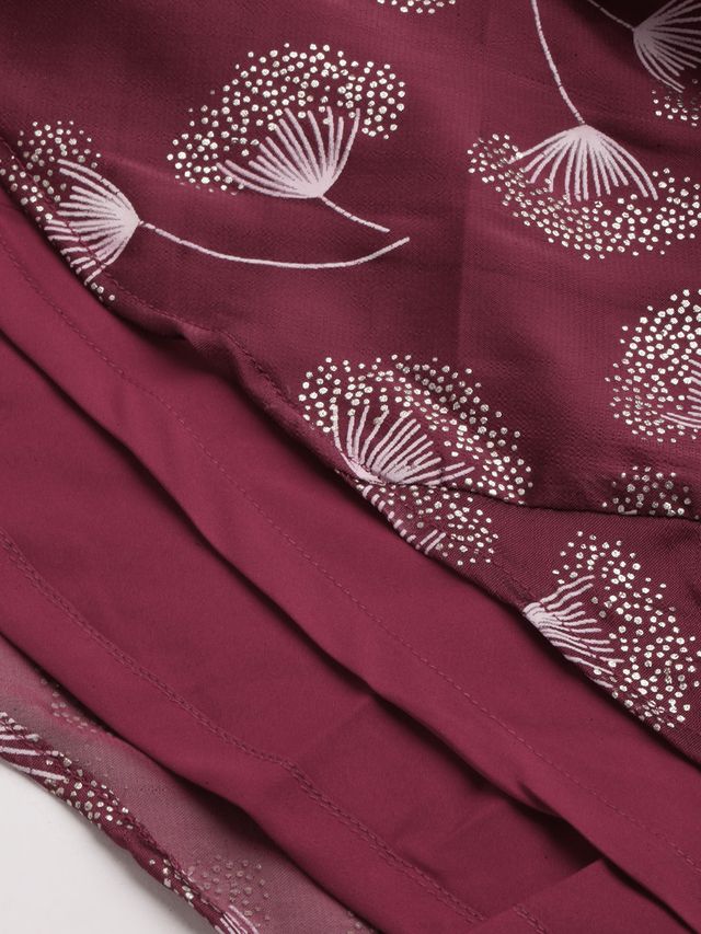 Bollywood Vogue Ready To Wear Maroon Satin N Pink Draped Style Lehenga